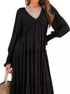 V-neck Long Sleeve Tiered Maxi Dress (14)