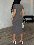 Striped Polo Collar Midi Dress (18)