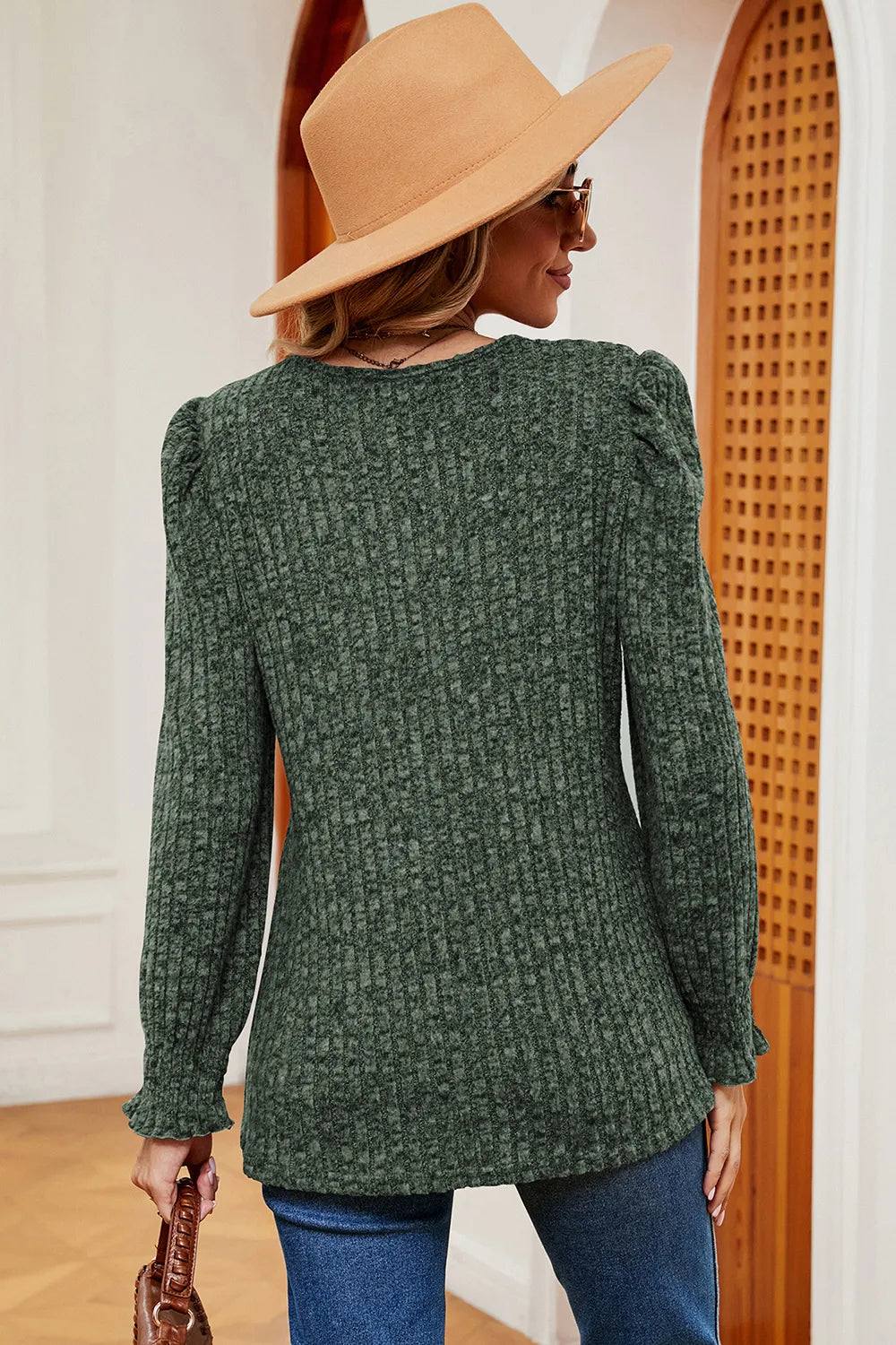Square Neck Flounce Sleeve T-shirt (2)