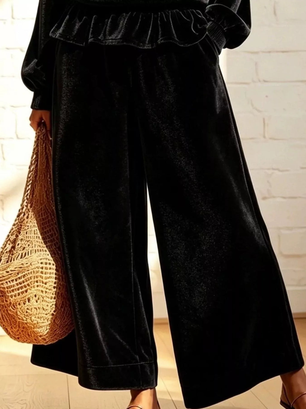 Velvet Peplum Top Wide-leg Pants Set (10)