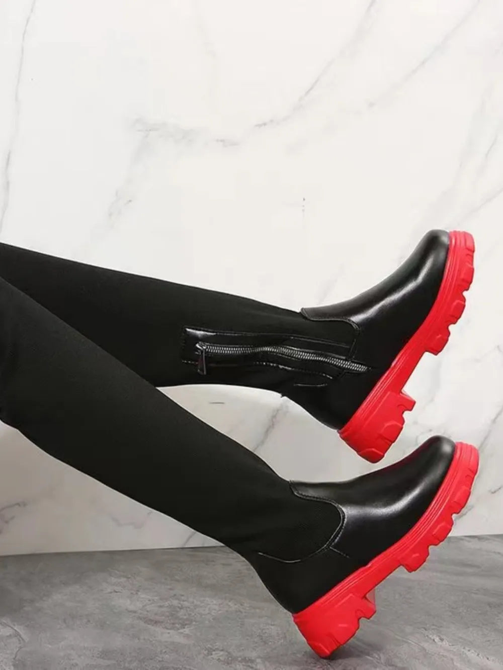 Pu Leather Round Toe Platform Boots (8)