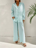 Long Sleeve Shirt Wide Leg Pants Set (16)