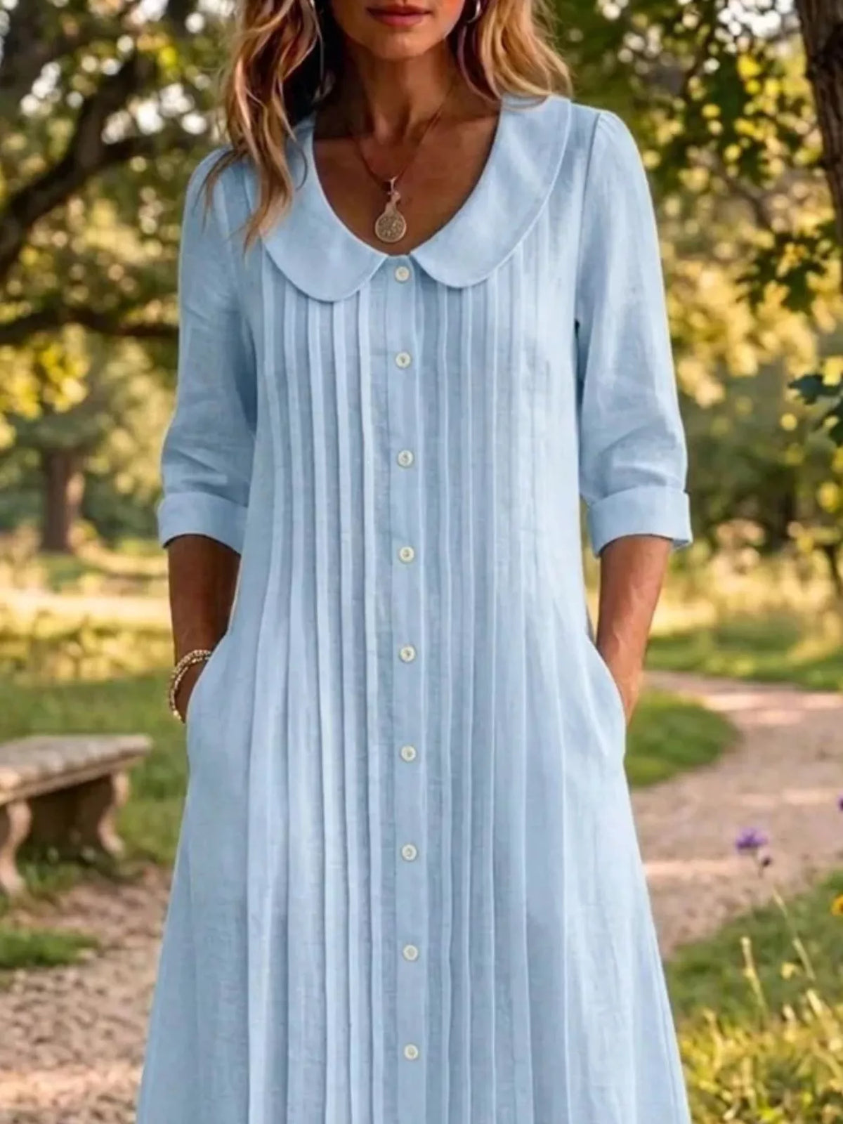 Full Size Peter Pan Collar Button Down Dress Plus (4)