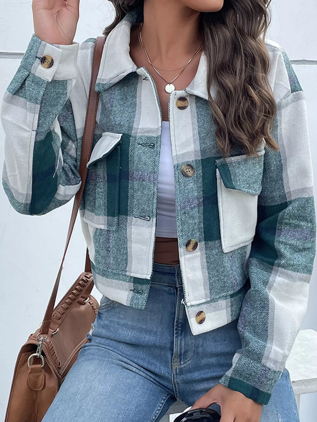 Plaid Button-up Cropped Jacket (11)