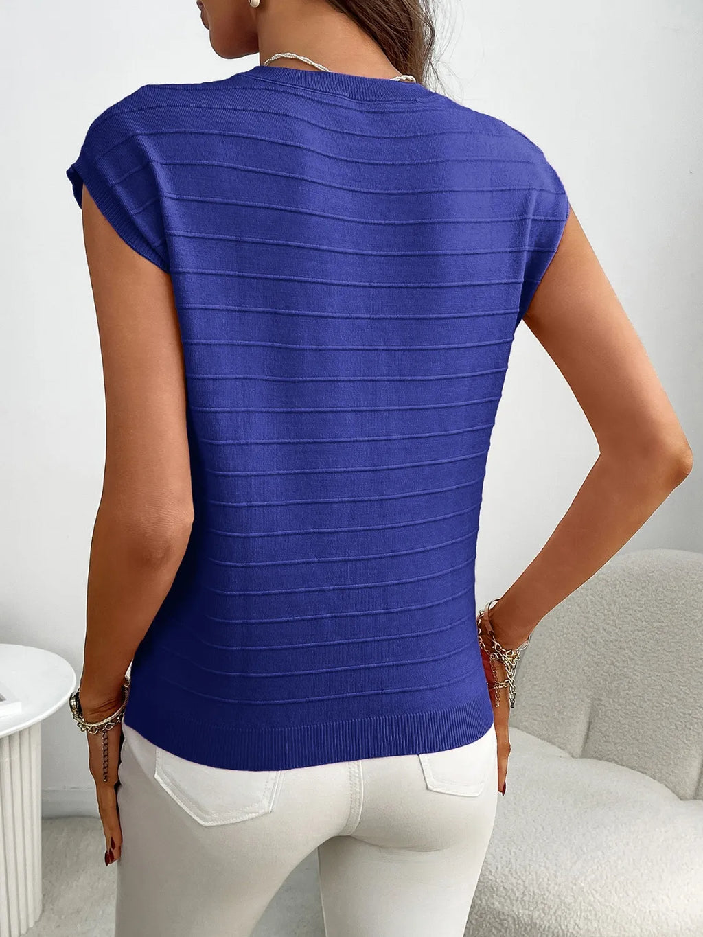 Round Neck Cap Sleeve Knit Top (16)
