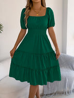 Square Neck Short Puff Sleeve Dress (7)