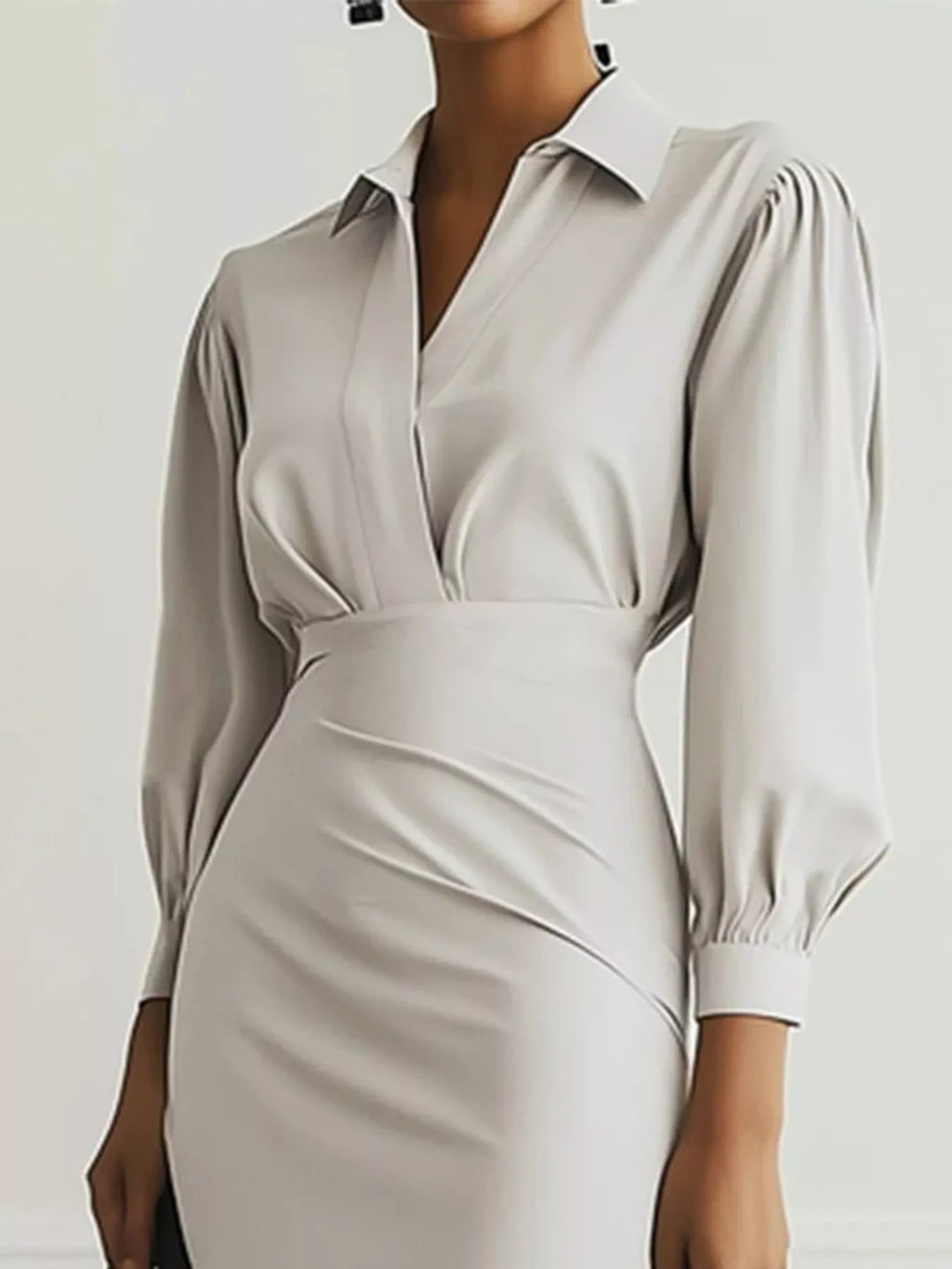 Ruched Midi Shirt Dress Side Slit (6)