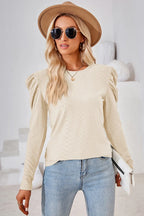 Round Neck Puff Sleeve Blouse (23)