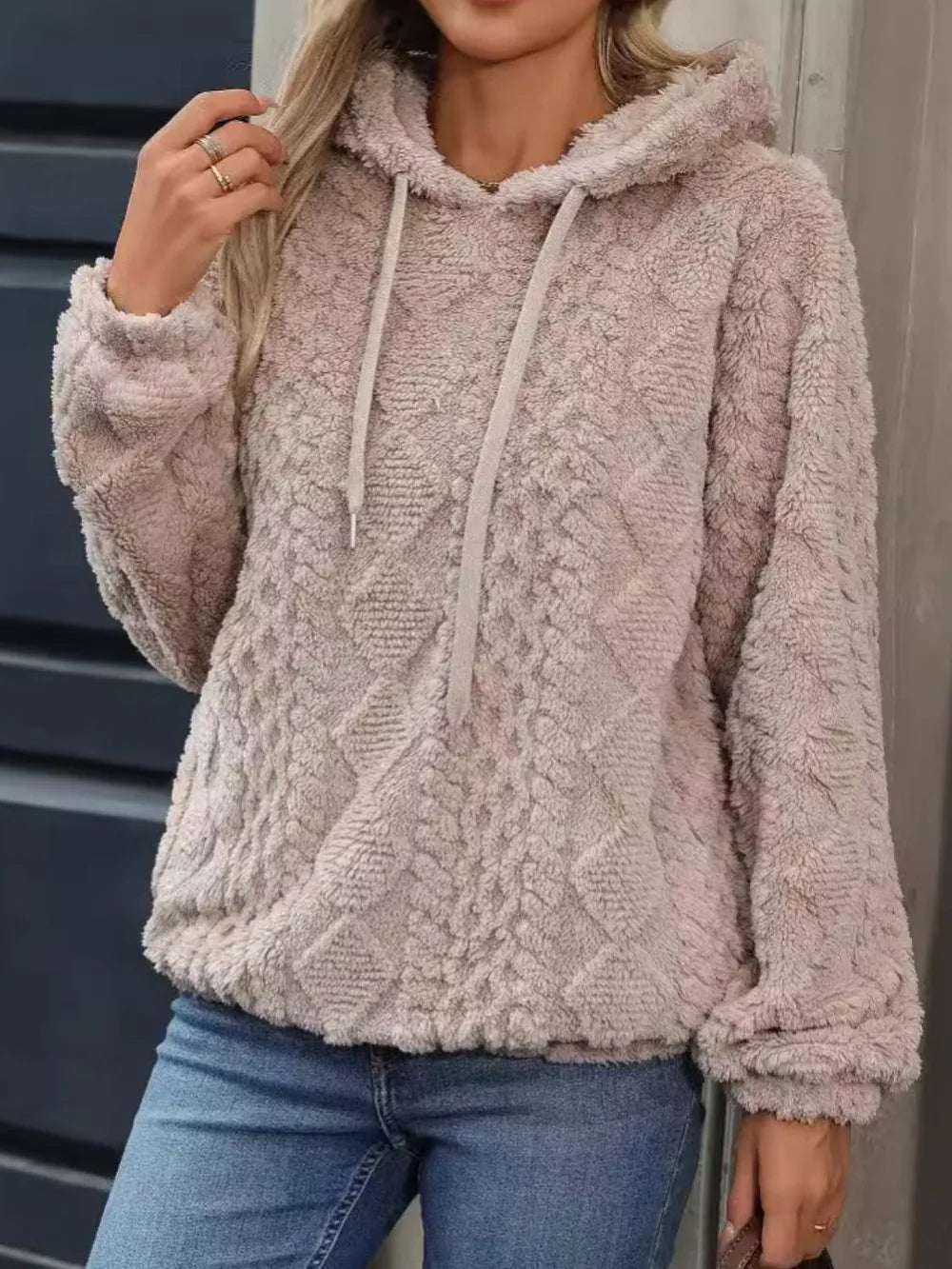 Drawstring Long Sleeve Plush Hoodie (5)