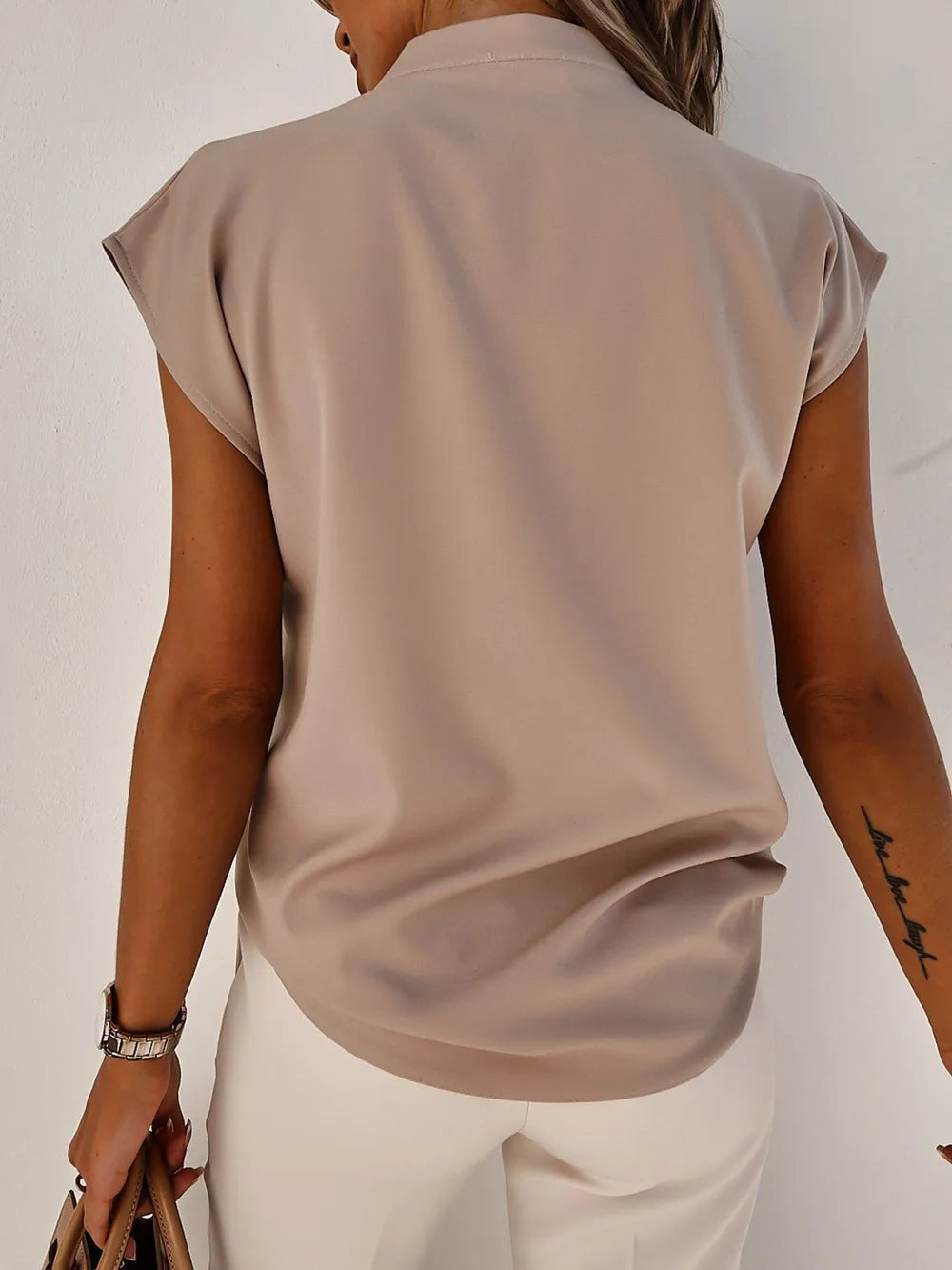V-neck Cap Sleeve Blouse (2)