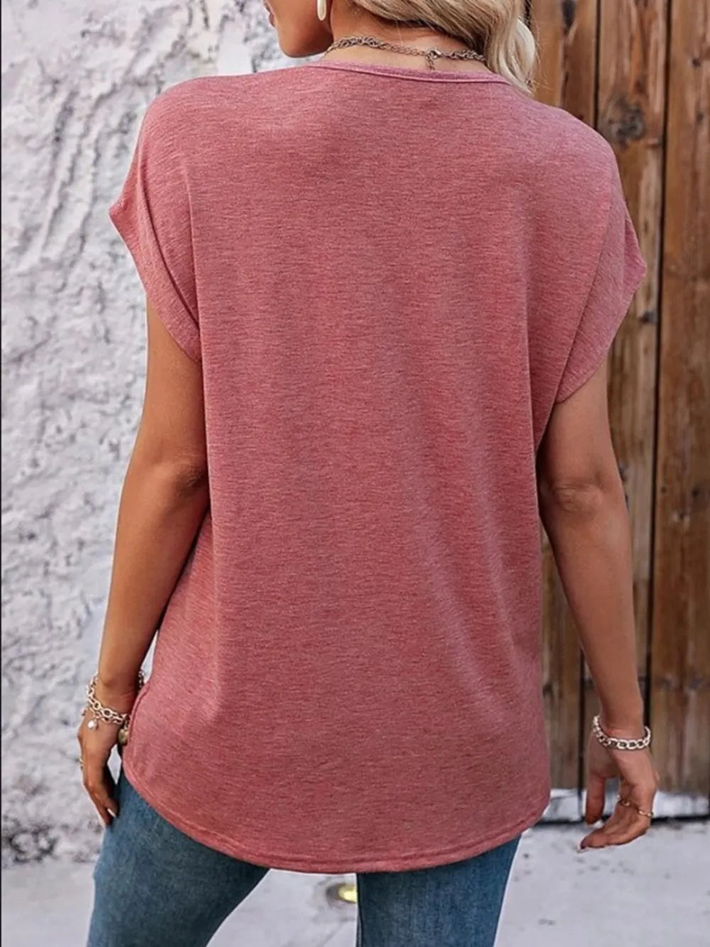 Heathered V-neck Short Sleeve T-shirt (2)
