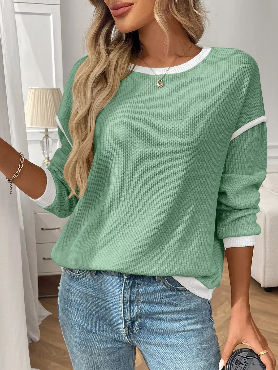 Ribbed Knit Contrast Trim Sweater (28)