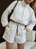 Zip Up Long Sleeve Outerwear Shorts Set