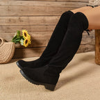 Round Toe Suede Low Heel Boots (3)