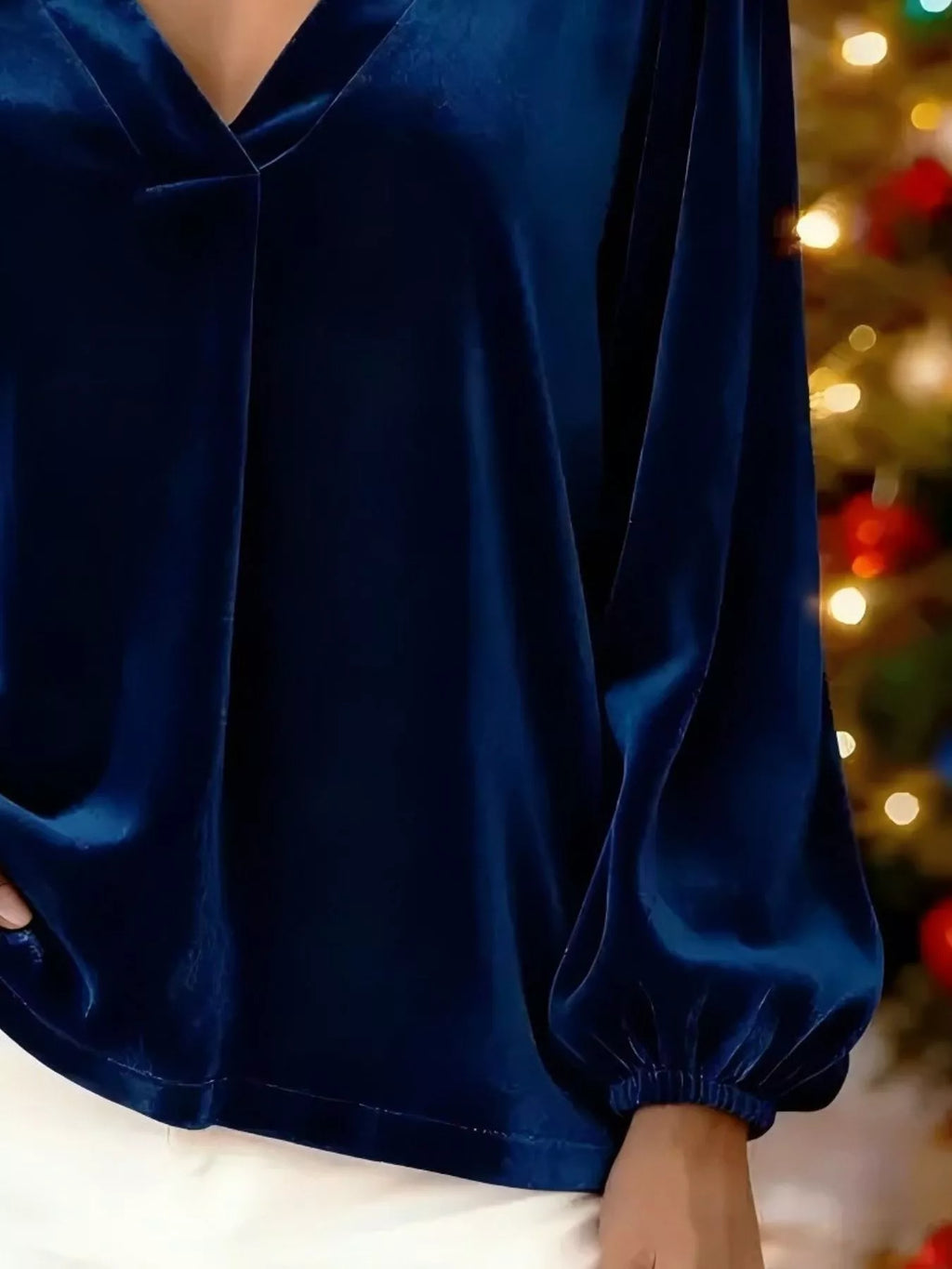 Full Size Velvet V-neck Long Sleeve Blouse Plus (3)