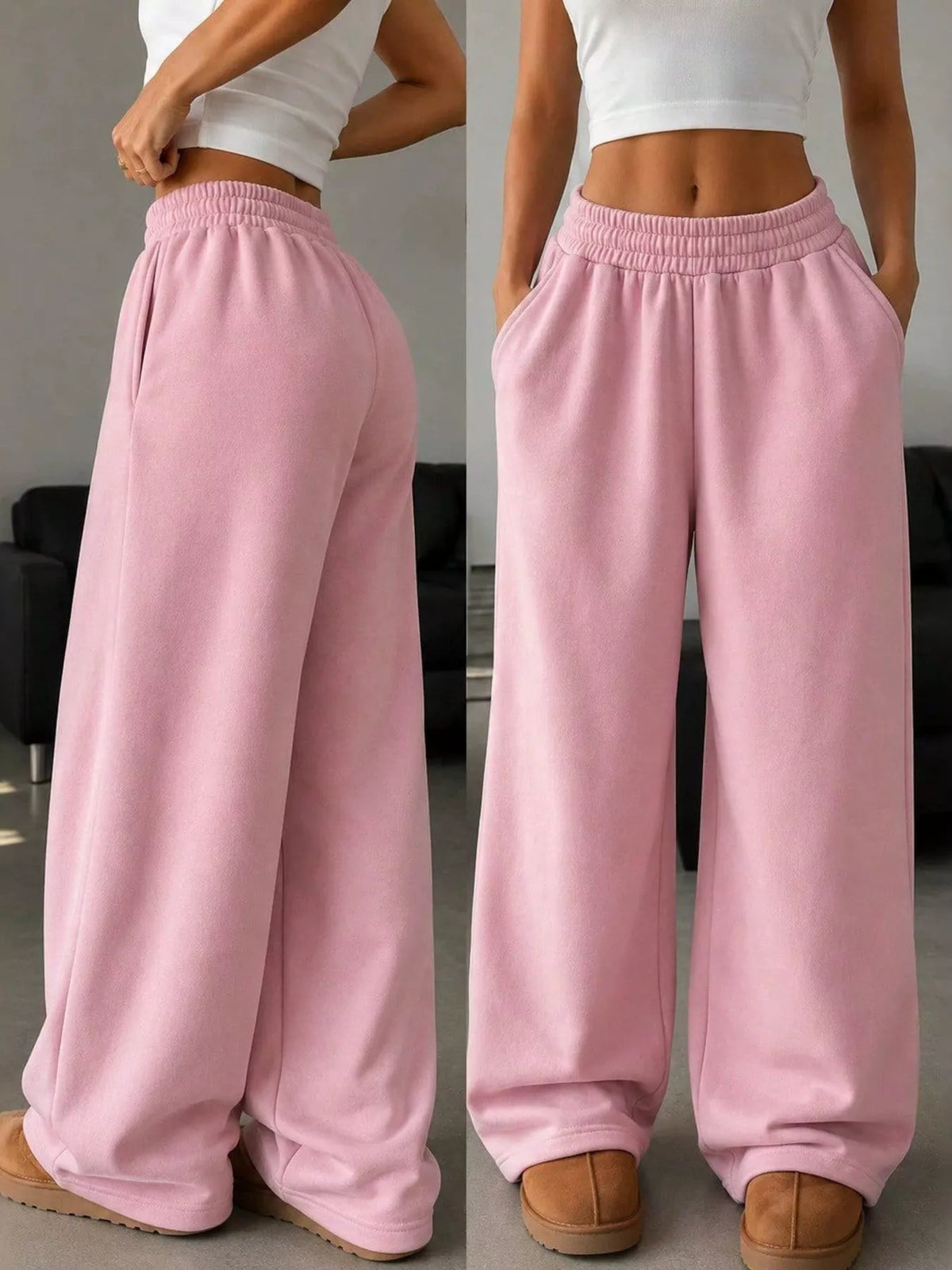 Elastic Waist Wide-leg Sweatpants (13)