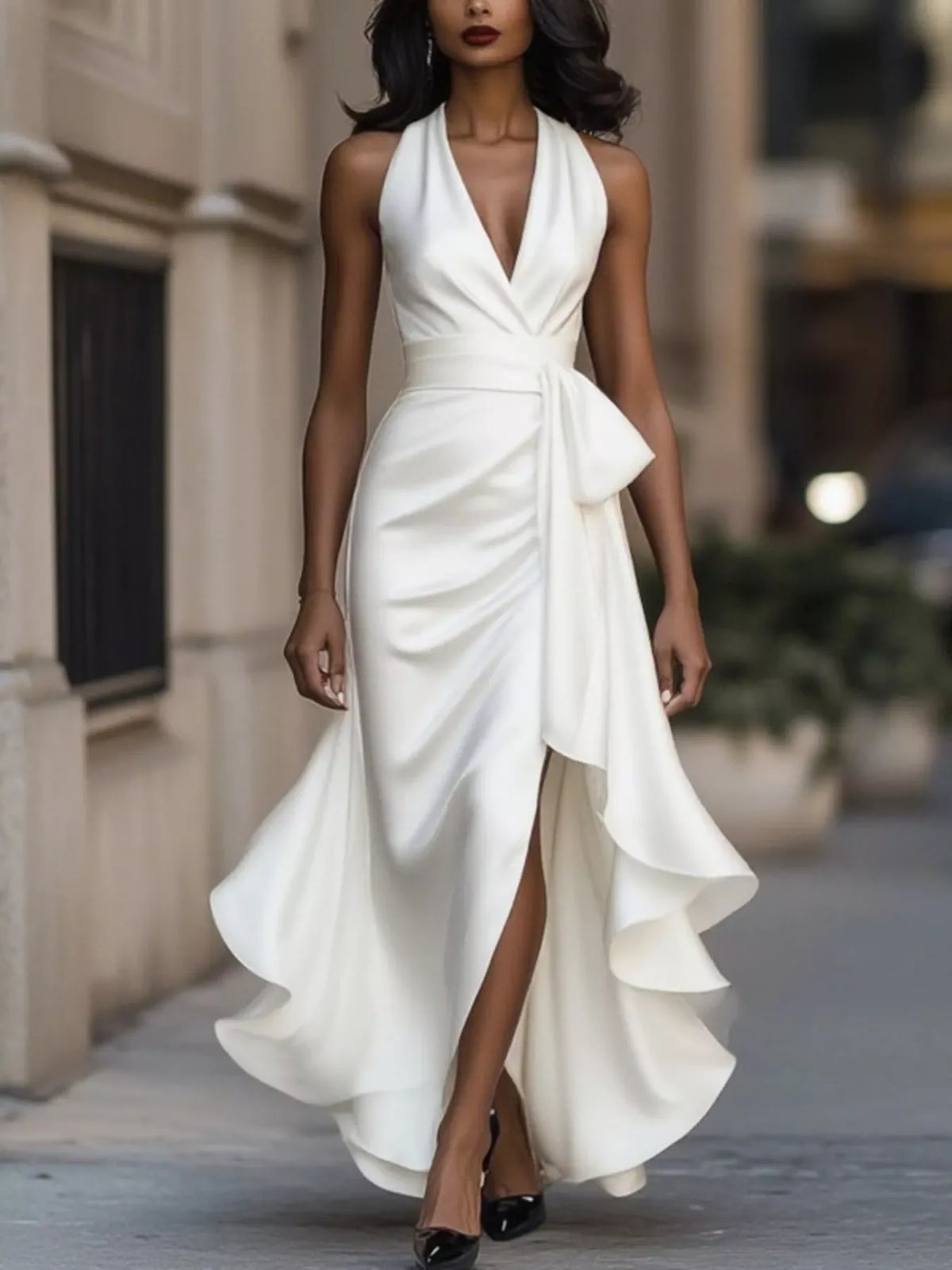 Full Size High-low Ruffled Satin Maxi Dress Plus (8)
