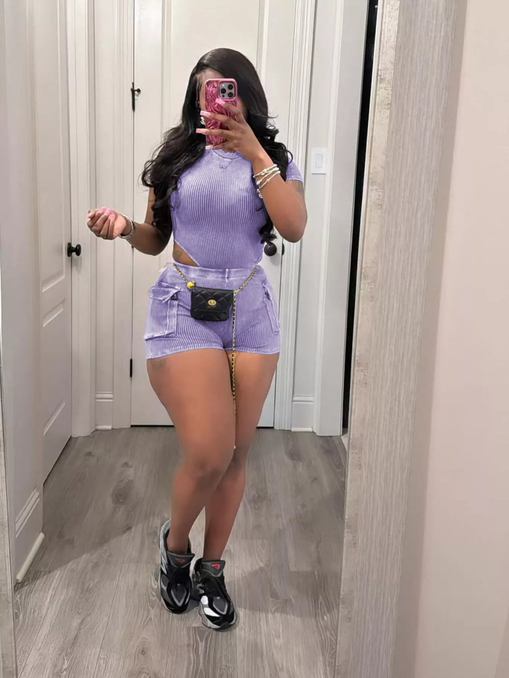 Ribbed Knit Bodysuit Shorts Set (15)