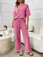 Round Neck Half Sleeve Top Pants Set (14)