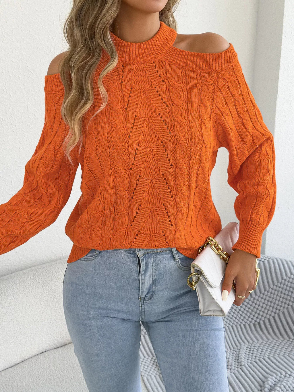 Cold Shoulder Cable Knit Sweater (6)