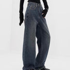 Retro Dark Blue Wide Leg Jeans Baggy Straight Trousers photo 9