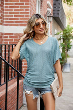 Flutter Sleeve Eyelet Gathered Detail Top (7)