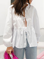 Tied Round Neck Long Sleeve Blouse (2)