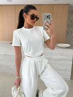 Drawstring Crop Top Wide-leg Pants Set (4)