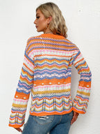 Chevron Stripes Openwork Cardigan (3)