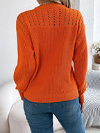 Openwork Round Neck Long Sleeve Sweater (7)