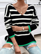 Striped V-neck Long Sleeve Knit Top (20)