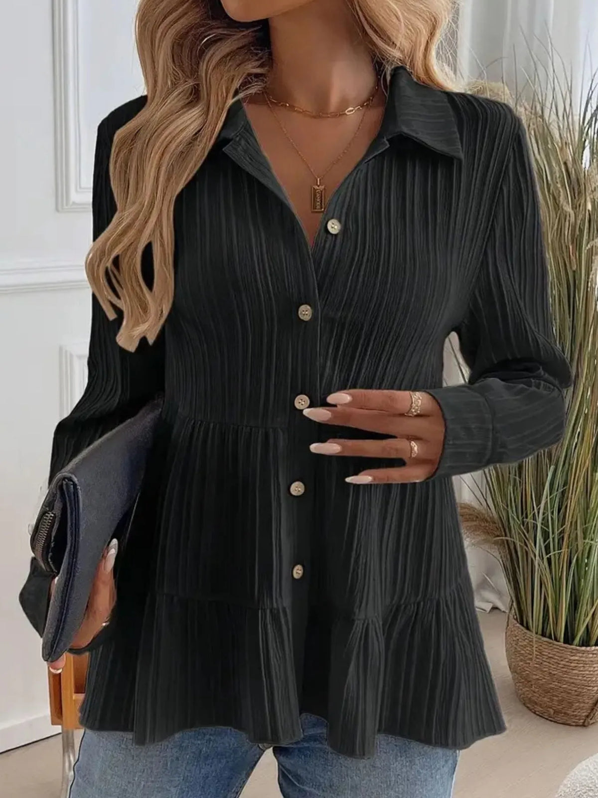 Striped Button-down Tiered Shirt (13)
