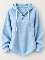 Full Size Waffle Knit Button Detail Hoodie Plus (8)