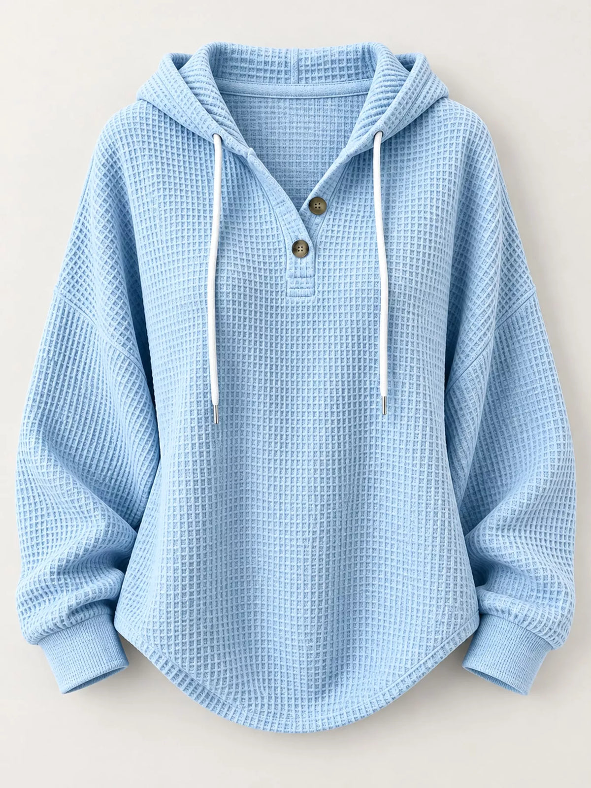 Full Size Waffle Knit Button Detail Hoodie Plus (8)
