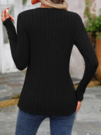 Decorative Button Round Neck Long Sleeve T-shirt (14)