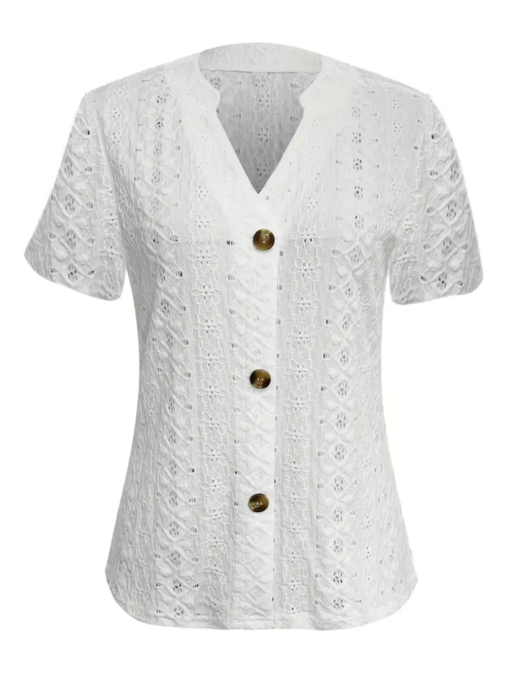 Openwork Notched Short Sleeve Top (2)