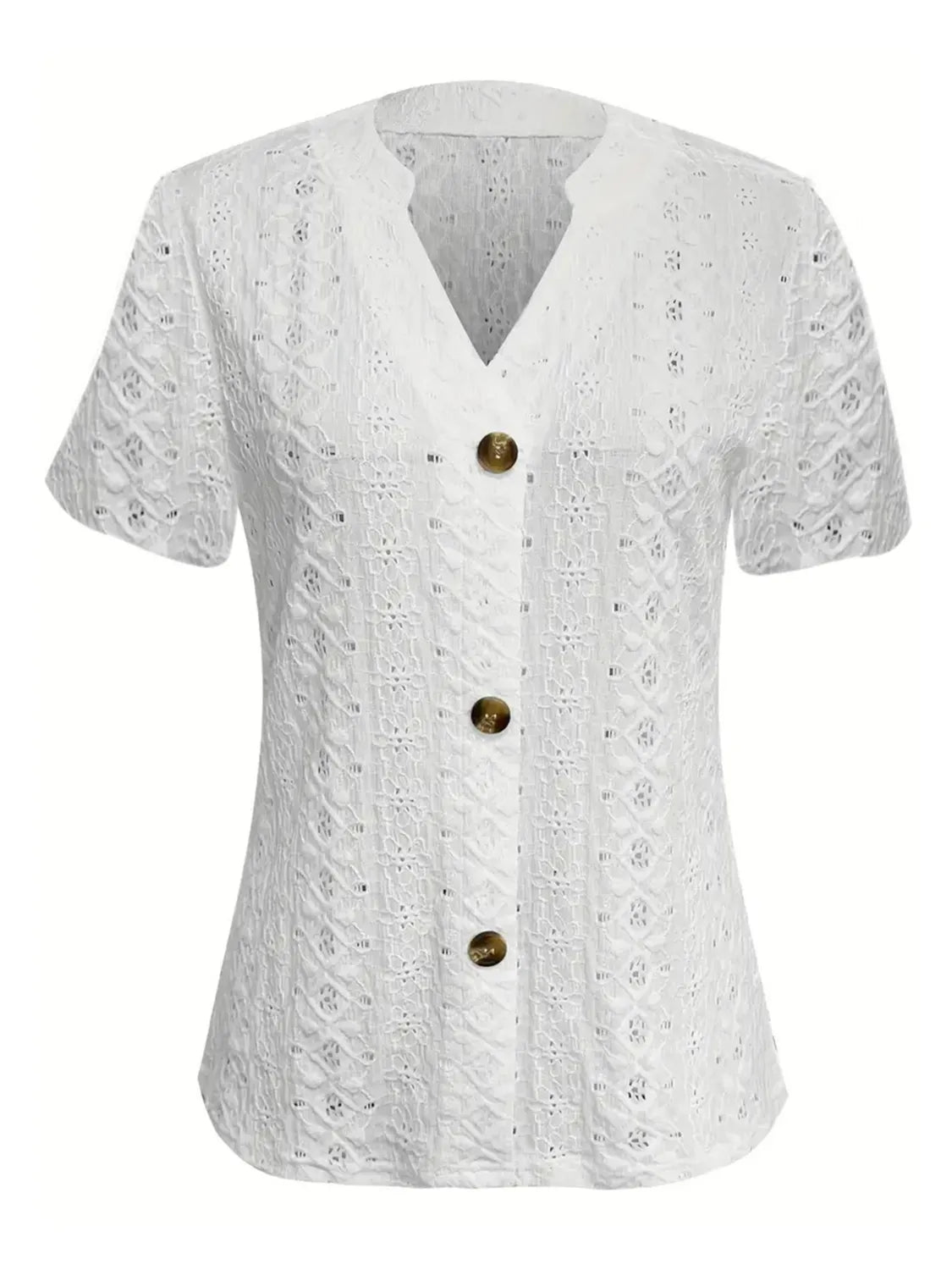 Openwork Notched Short Sleeve Top (2)