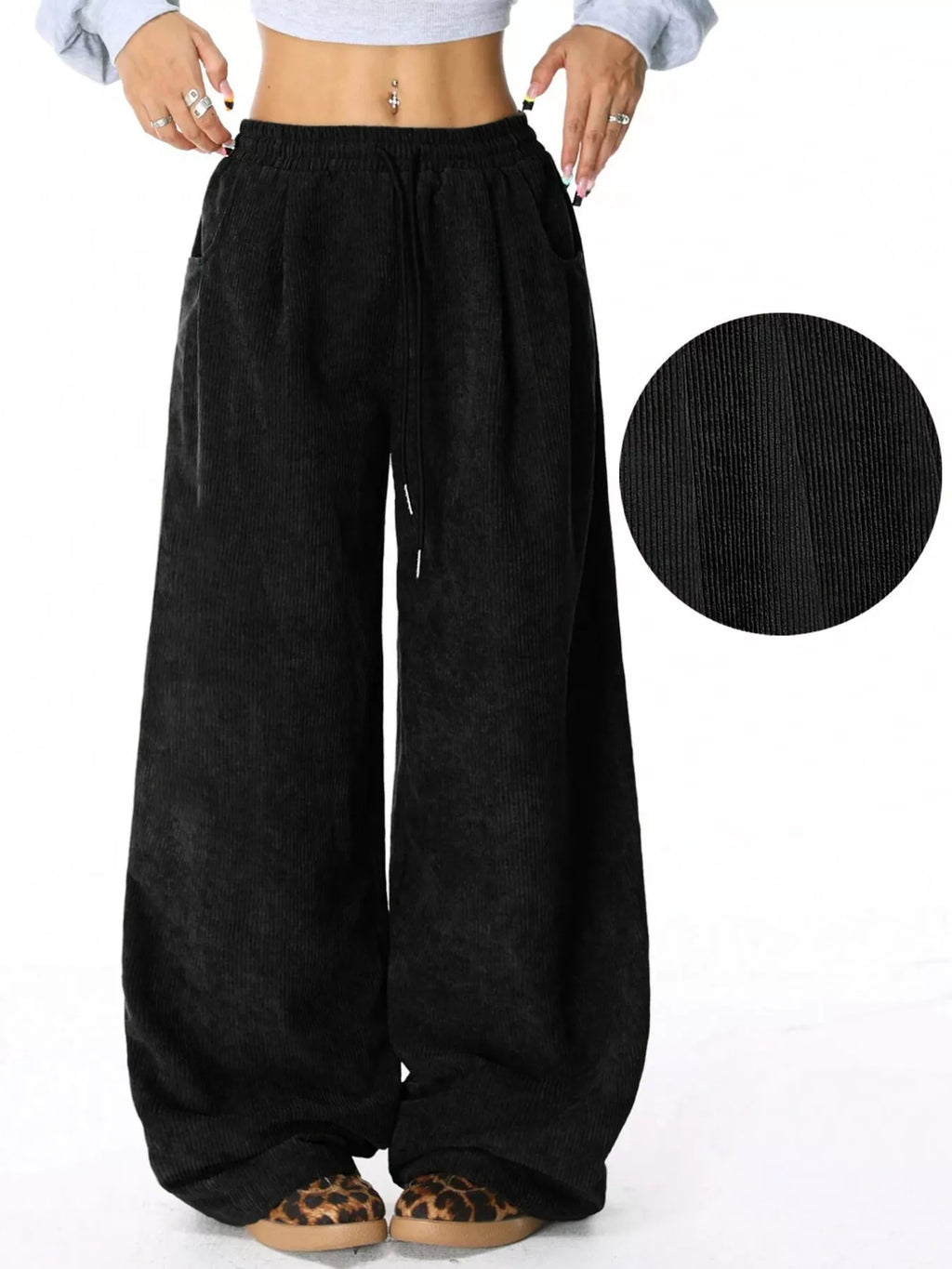 Relaxed Fit Corduroy Pants Drawstring (7)