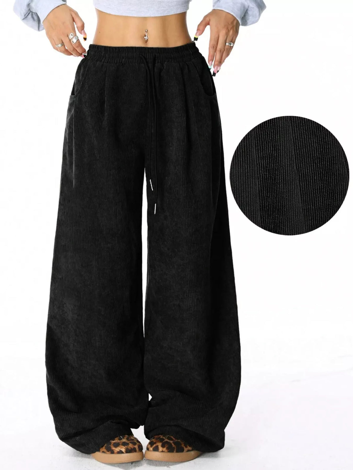 Relaxed Fit Corduroy Pants Drawstring (7)