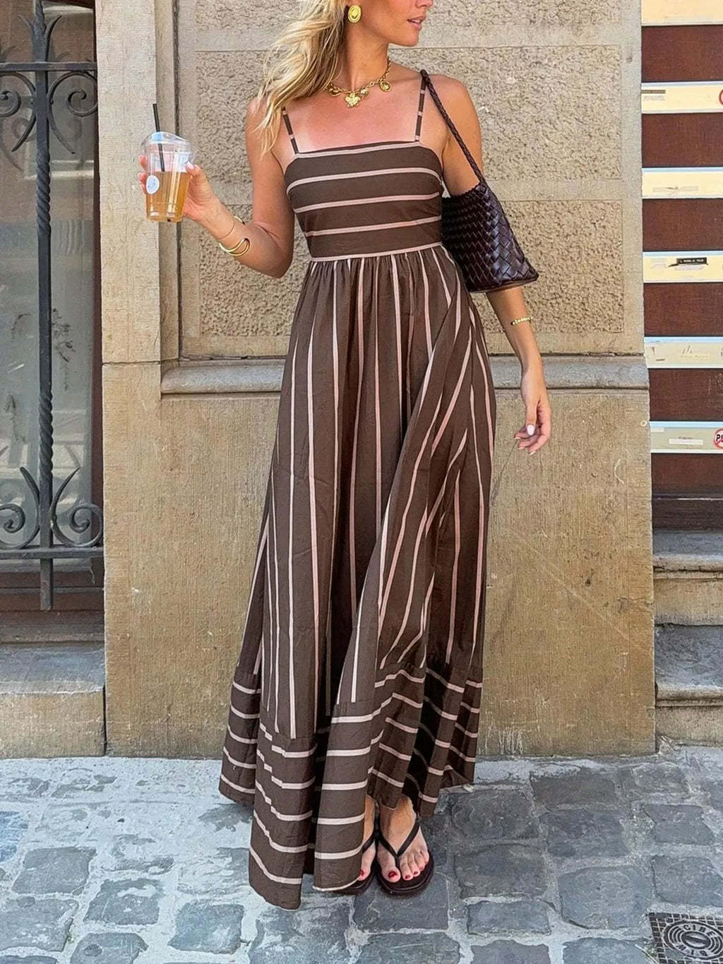 Cutout Back Striped Maxi Dress (2)