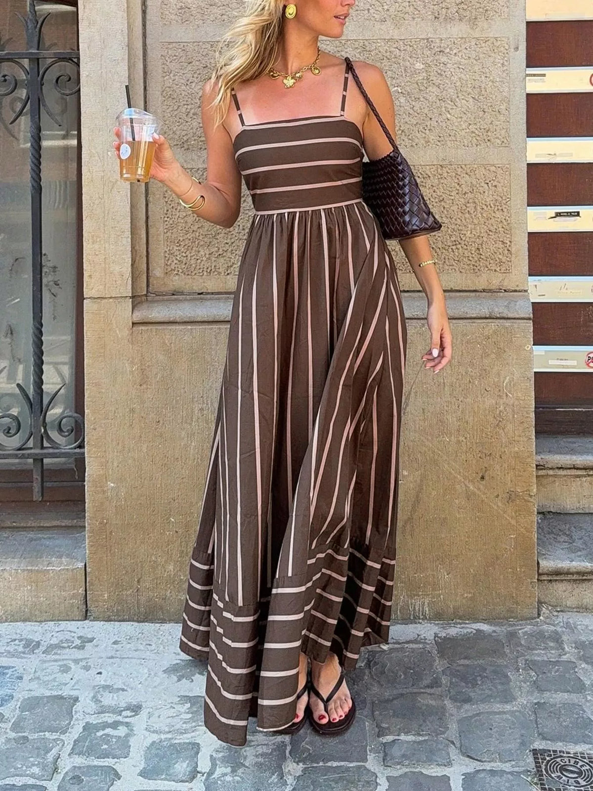 Cutout Back Striped Maxi Dress (2)