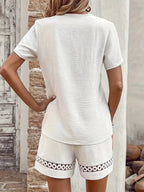 Lace Trim V-neck Top Shorts Two-piece Set (2)