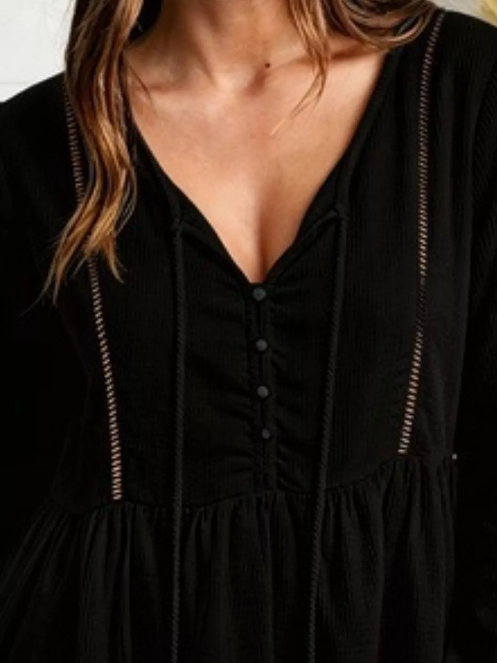 Tassel Drawstring Long Sleeve Peplum Top (5)
