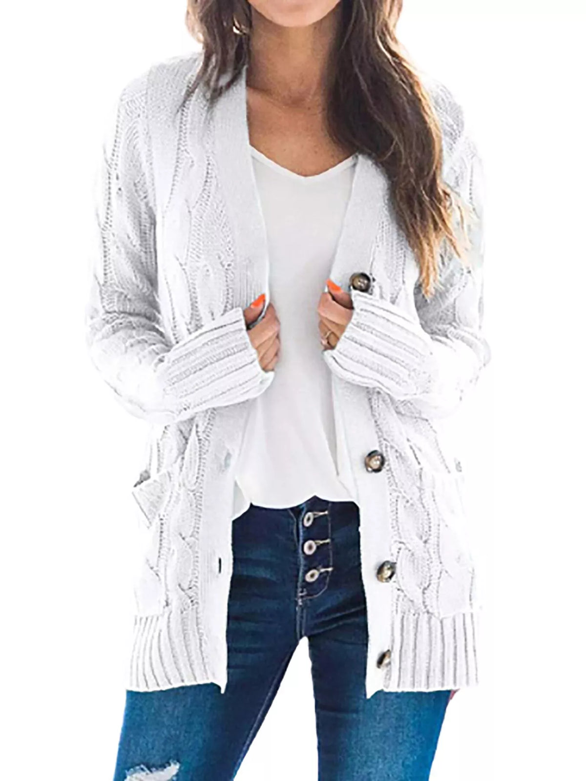 Full Size Chunky Cable Knit Button-down Cardigan Plus (9)