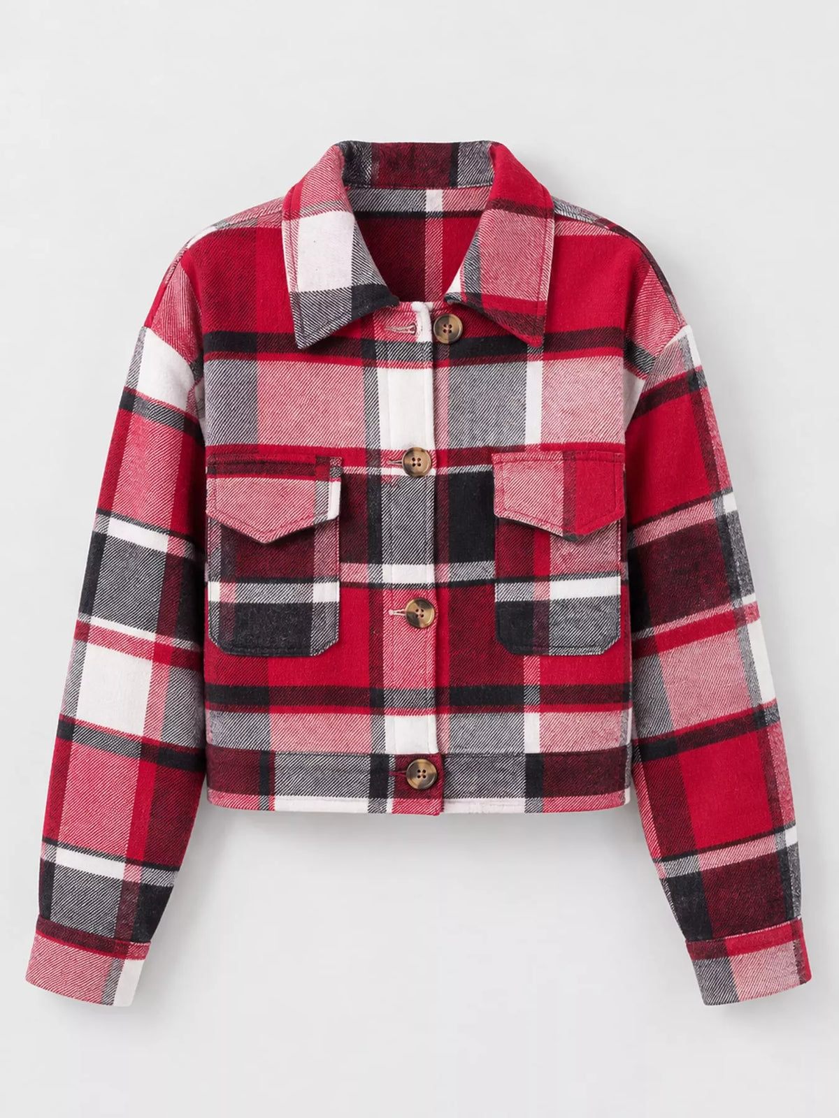 Plaid Button-front Cropped Jacket (50)
