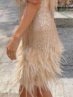 Fringe Feather Hem Mini Dress (5)