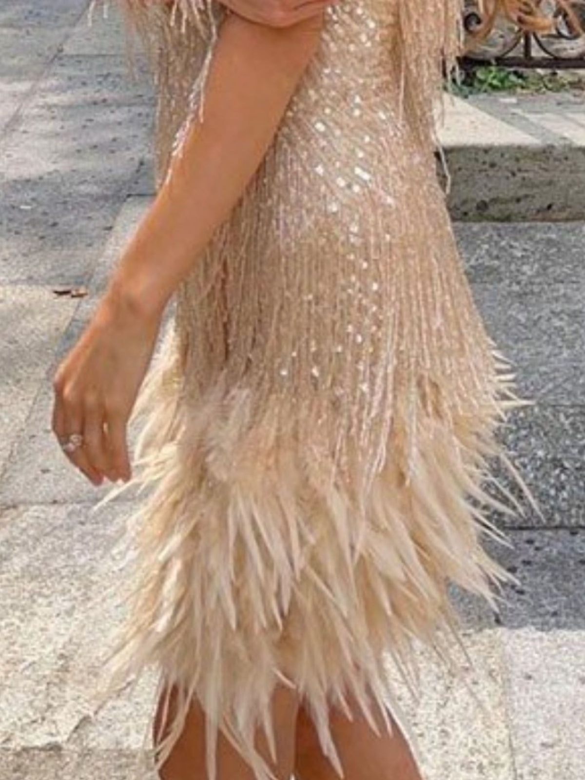 Fringe Feather Hem Mini Dress (5)