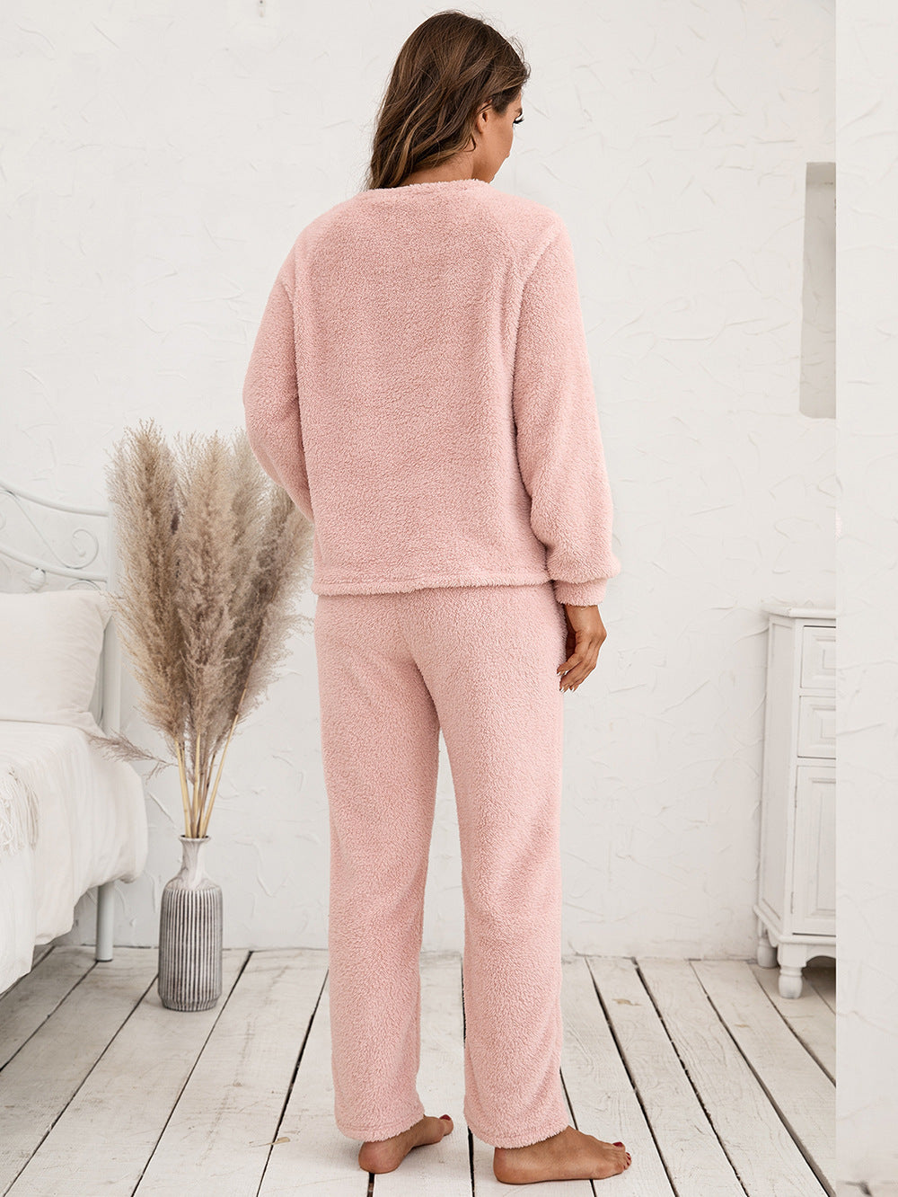 Teddy Long Sleeve Top Pants Lounge Set (2)