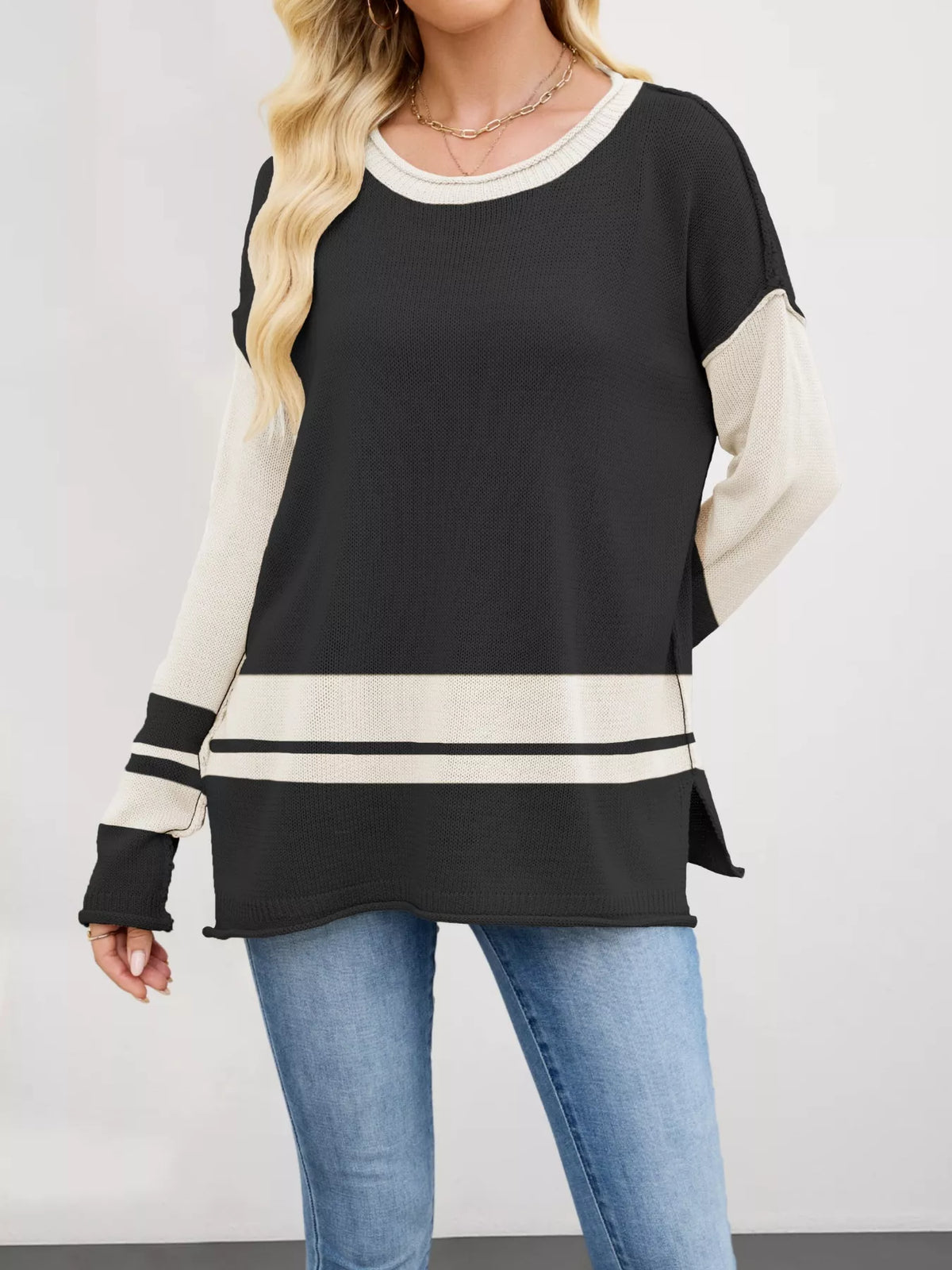 Block Side Slit Sweater (11)