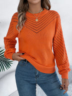 Openwork Round Neck Long Sleeve Knit Top (7)